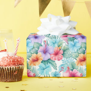 Papel De Presente Flores e Folhas Tropicais