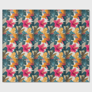 Papel De Presente Flores e folhas tropicais exóticas
