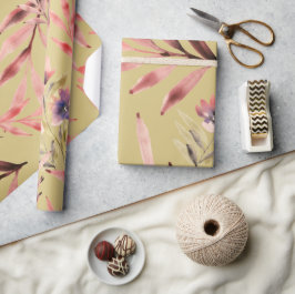 Papel De Presente Flores e Folhas Vintage Watercolor
