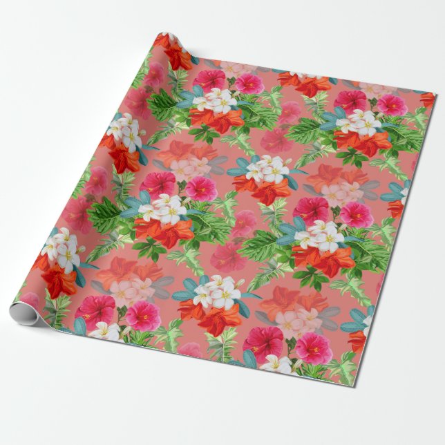 Papel De Presente Flores Elegantes em Rosa (Desenrolado)