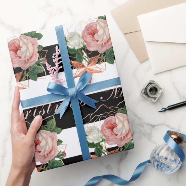 Papel De Presente Flores elegantes rosa de Natal brilhante (Presentear)