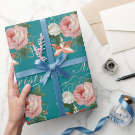 Papel De Presente Flores elegantes rosa de Natal brilhante
