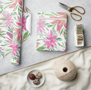 Papel De Presente Flores em Aquarela Romântica Elegante Tom de Rosa
