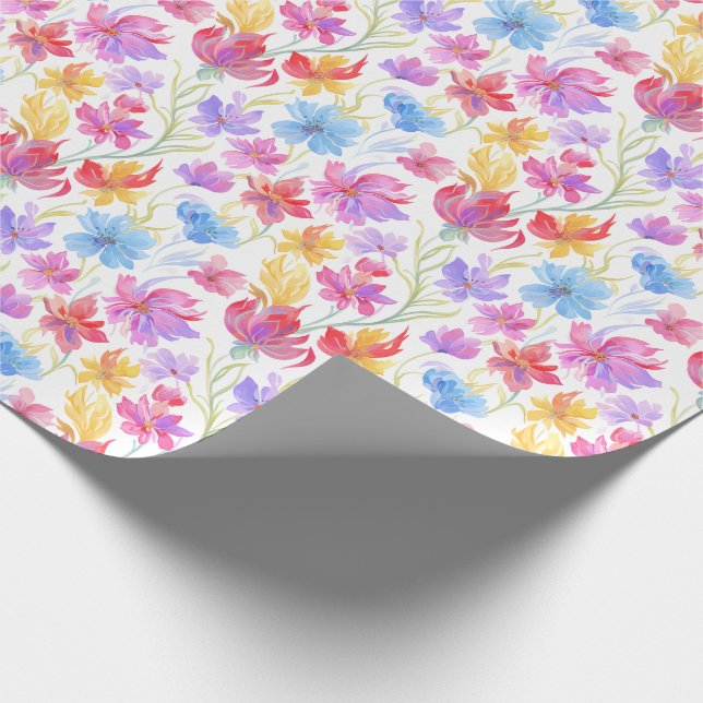 Papel De Presente Flores em Estilo de Aquarela Abstrata Rosa Azul Am (Ponta)