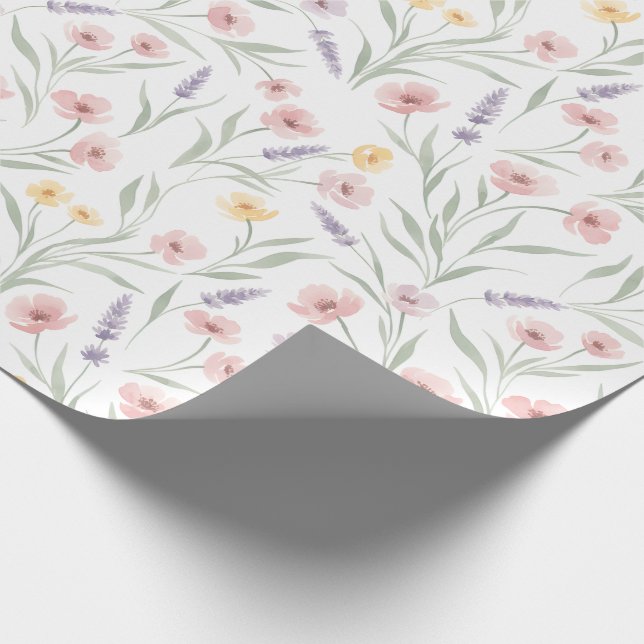 Papel De Presente Flores em Estilo de Aquarela Pálida Rosa Roxo Amar (Ponta)