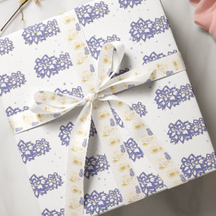 Papel De Presente Flores em roxo com contorno de ouro AOP