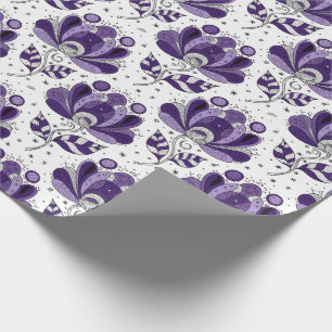 Papel De Presente Flores em Tons de Roxo no Estilo de Arte Abstrata 