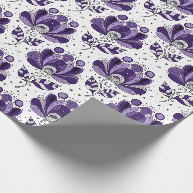 Papel De Presente Flores em Tons de Roxo no Estilo de Arte Abstrata  (Ponta)