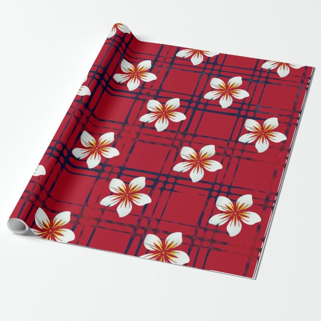Papel De Presente Flores em xadrez vermelho  (Desenrolado)