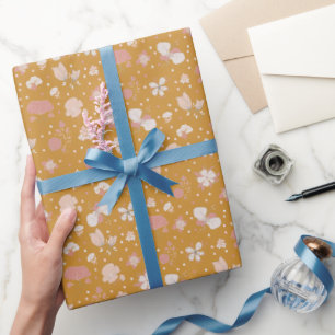 Papel De Presente Flores Esboçadas em Laranja
