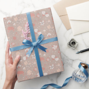 Papel De Presente Flores Esboçadas em Marrom Claro
