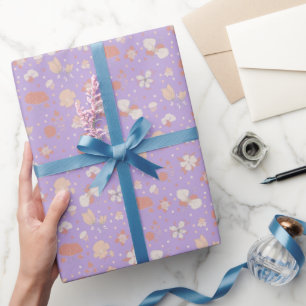 Papel De Presente Flores Esboçadas em Roxo Claro