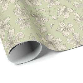Papel De Presente Flores Espalhadas sobre Verde Oliva - padrão contí
