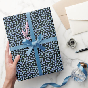 Papel De Presente Flores Estilizadas de Não-Me-Esqueças em Preto