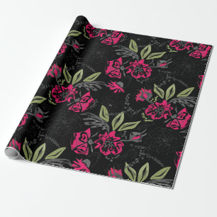 Papel De Presente Flores florais cor-de-rosa sem costura folhas cor