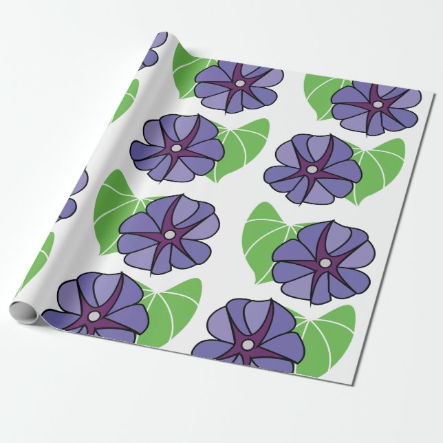 Papel De Presente Flores Florais de Ipoméia Azul (Desenrolado)