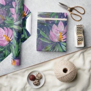 Papel De Presente Flores Florescem Arte Aquarela Violeta