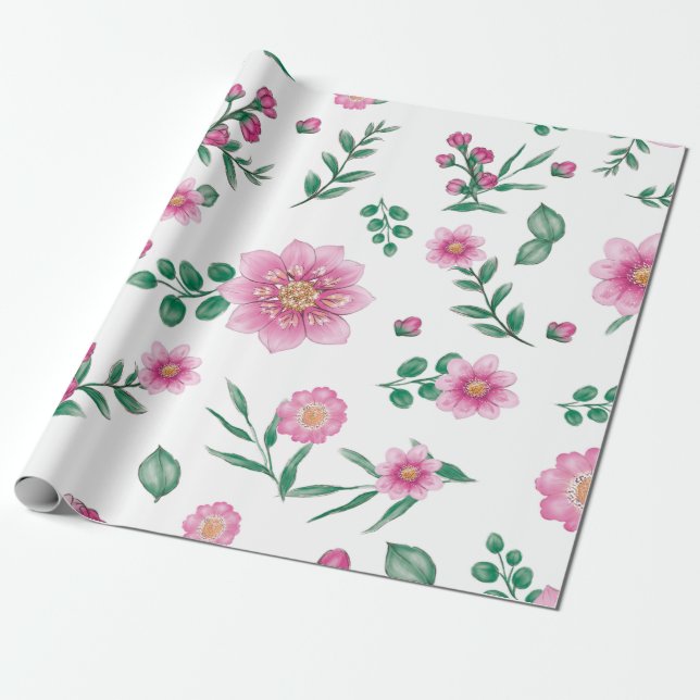 Papel De Presente Flores Flutuantes (Desenrolado)