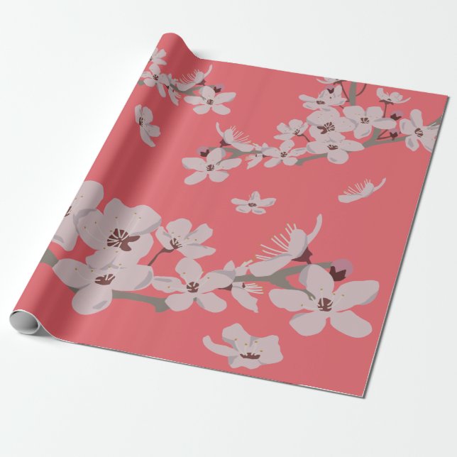 Papel De Presente Flores Flutuantes De Cereja (Desenrolado)