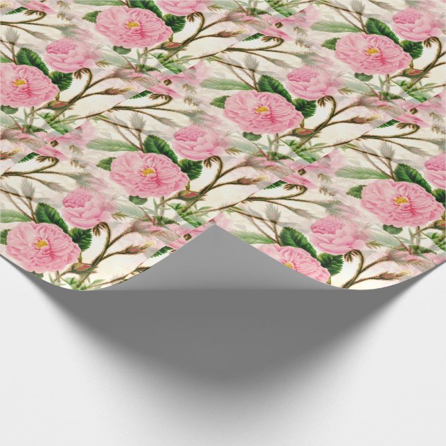 Papel De Presente Flores, Folhas e Combustíveis de Península Rosa (Ponta)