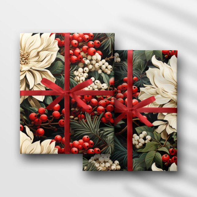 Papel De Presente Flores, Frutas e Folhas Negritadas de Natal/Férias (Criador carregado)