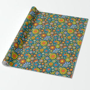Papel De Presente Flores Funky do estilo 70s
