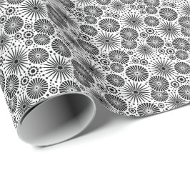 Papel De Presente Flores Geométricas Modernas em Preto e Branco Estr