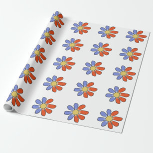 Papel De Presente Flores Gráficas Dividem Azul Vermelho em qualquer 