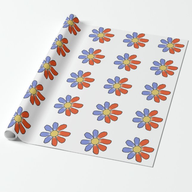 Papel De Presente Flores Gráficas Dividem Azul Vermelho em qualquer  (Desenrolado)