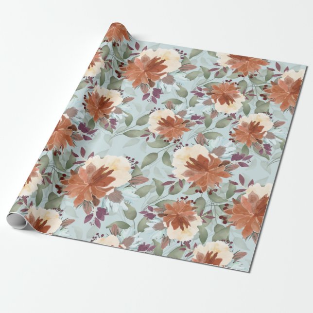 Papel De Presente Flores impermeáveis de aquarelas boho pastel (Desenrolado)