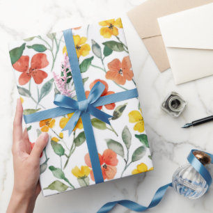 Papel De Presente Flores Laranja Amarelas Aniversário