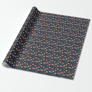 Papel De Presente Flores Laranja Fantasias: Padrão Escuro Aquarela.