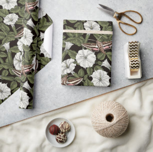 Papel De Presente Flores-lua e mariposas esfinas