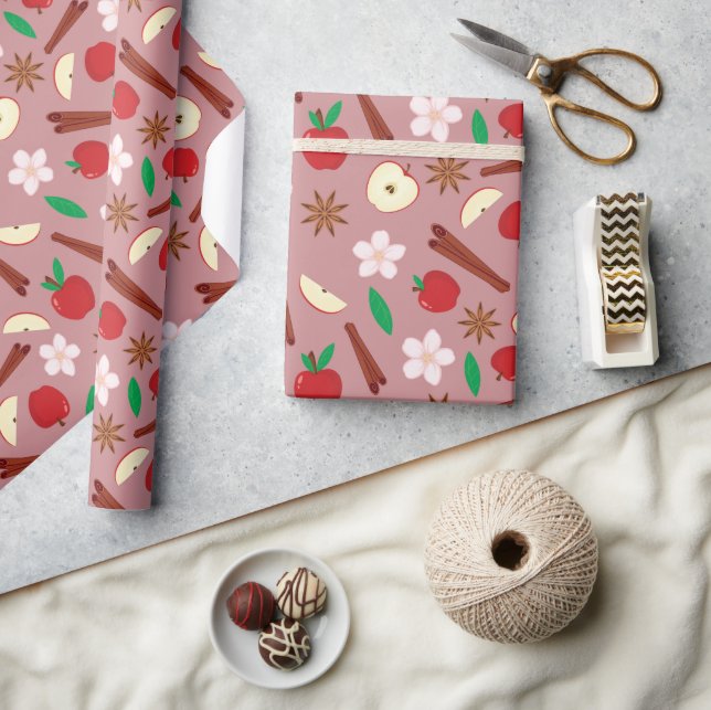 Papel De Presente Flores, Maçãs, Estrela Anise, Ação De Graças (Artesanato)