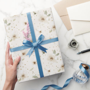 Papel De Presente Flores Marrom Cacau Creme Aniversário
