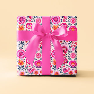 Papel De Presente Flores Mexicanas Fuchsia Vibrantes