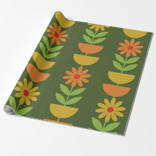 Papel De Presente Flores Mid Mod com semicírculos geométricos