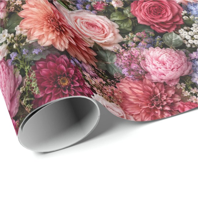 Papel De Presente Flores Mistas Primorosas Ultra-Detalhadas (Ponta do rolo)