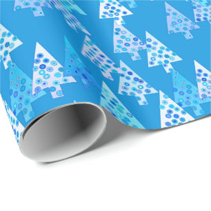 Papel De Presente Flores modernas árvores de Natal - azul-marinho