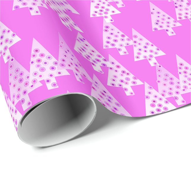 Papel De Presente Flores modernas de Natal - rosa-orquídea (Ponta do rolo)