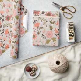 Papel De Presente Flores Modernas Deixam Fritas De Ferrugem Rosa