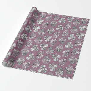 Papel De Presente Flores monocromáticas no fundo malva Giftwrap