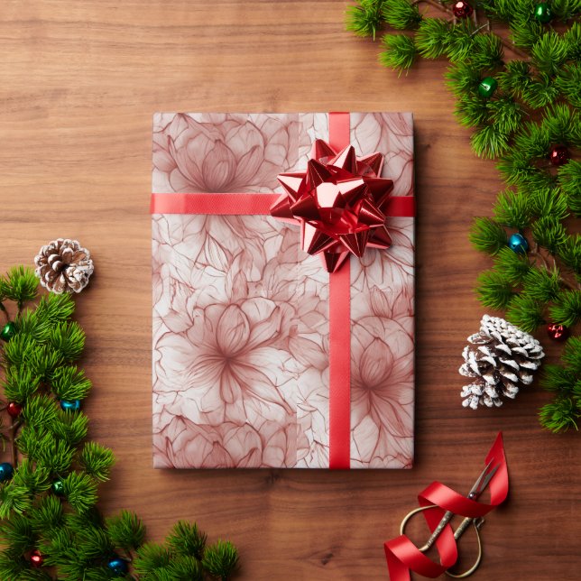 Papel De Presente Flores no Véu Escarlate (Presente de Natal)