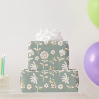 Papel De Presente flores ocres en fondo verde aesthetic