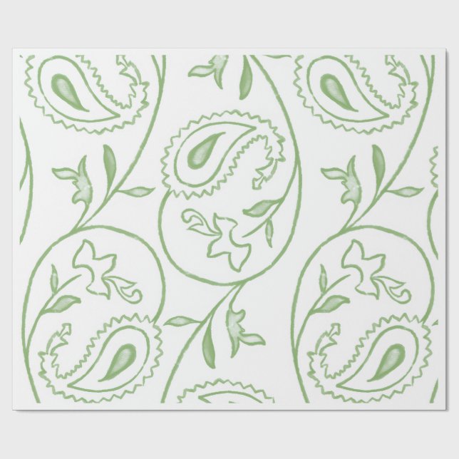 Papel De Presente "Flores Paisley Verde" Embrulho de Presente Floral (Aberto)