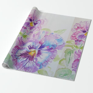 Papel De Presente Flores Pansy florais Aquarela
