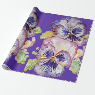 Papel De Presente Flores Pansy Purple Spring florais Watercolor