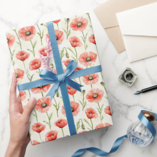 Papel De Presente Flores Papoula Vermelhas de Aniversário