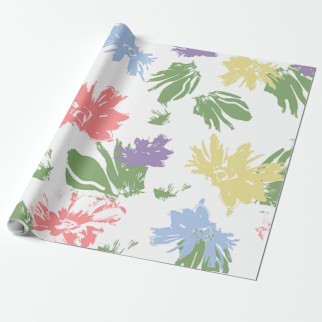 Papel De Presente Flores Pastéis Dançantes (Desenrolado)