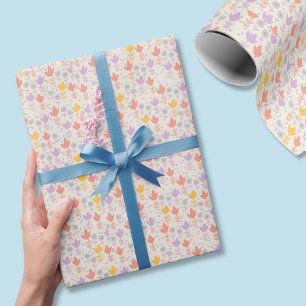 Papel De Presente Flores Pastel de Primavera Rosa Roxo Amarelo Creme